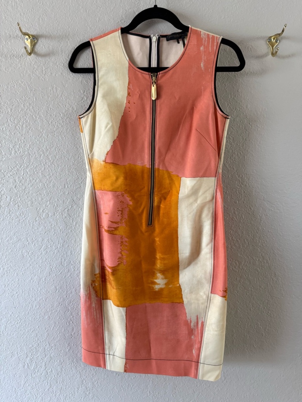 Donna Karan NY Artsy Warm Hue Round Neck Sleeveless Mid Knee Length Dress Size 2